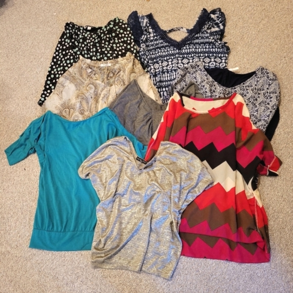 Lot 8 Flowy Tops Batwing Print Kim & Cami Elle THX Teal Red Blue Paisley S / M